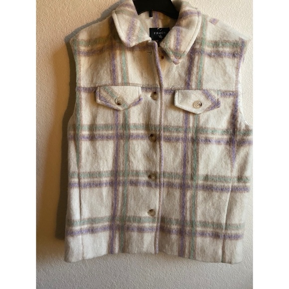 FRNCH Paris Sophie Wool Blend Brushed Plaid Preppy Academia Gorpcore Vest Size L - Picture 2 of 14